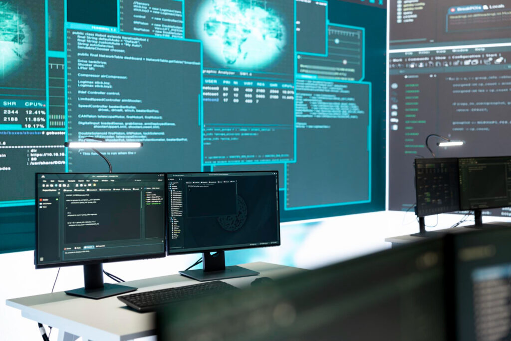 Screens from a military room controlling data.